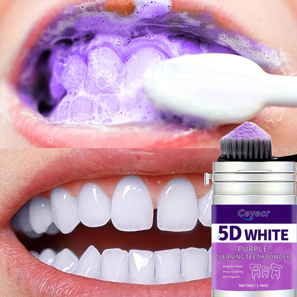 1pc COOPER 5D White Purple Teeth Whitening Powder - Natural Pearl Formula for Deep Cleaning & Fresh Breath, 100g - Ideal for Men & Women, Perfect for Daily Use & Travel, Whitening Powder